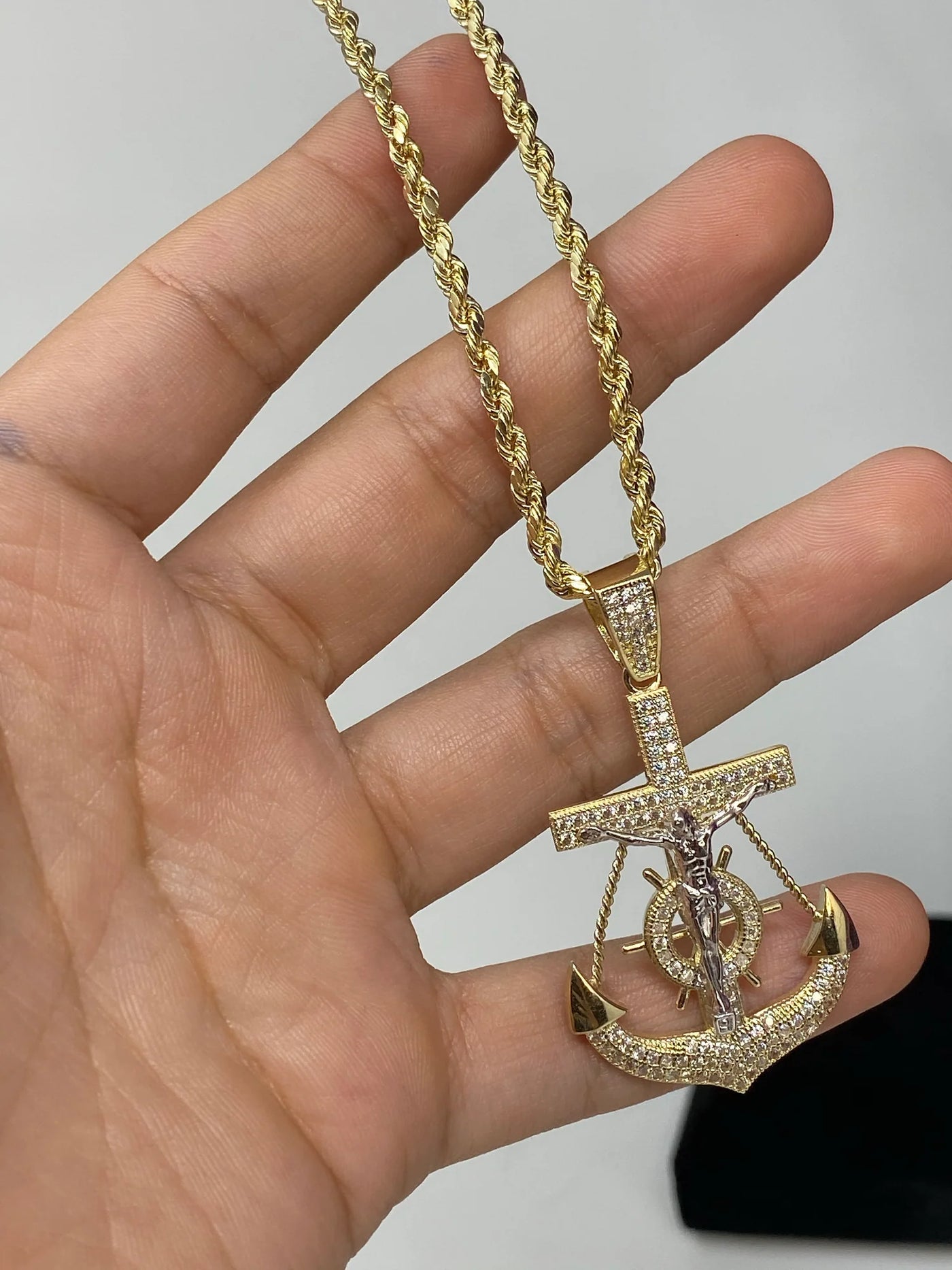 14k Gold Anchor with stones , iced out ( pendant or chain set )