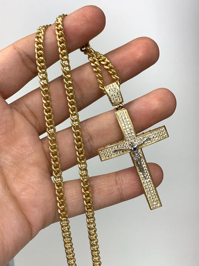 14k Gold Big cross with Jesus ( pendant or chain set )
