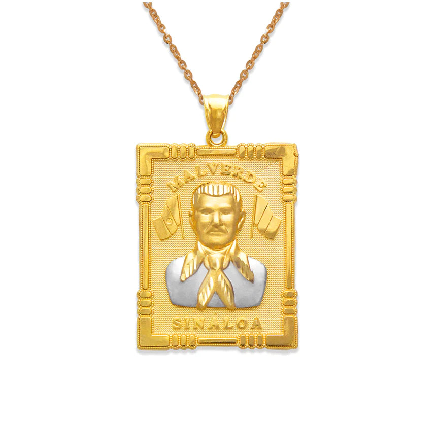 14k Gold 3 Tone Malverde Large Pendant (pendant only)