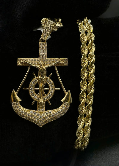 14k Gold Anchor Pendant or Chain set (BSP438)