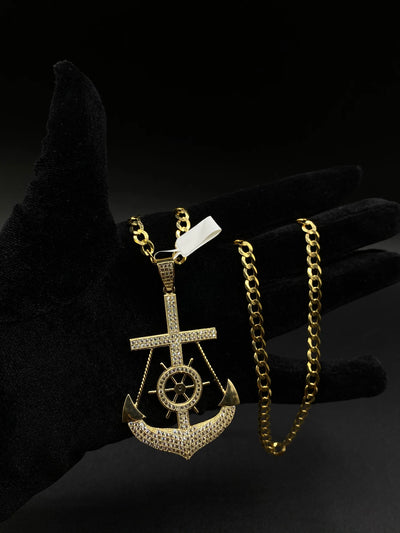 14k Gold Big Anchor Pendant or Chain set