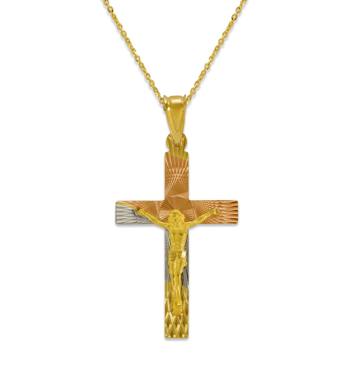 14k Gold 3 Tone Jesus Cross Pendant (pendant only)