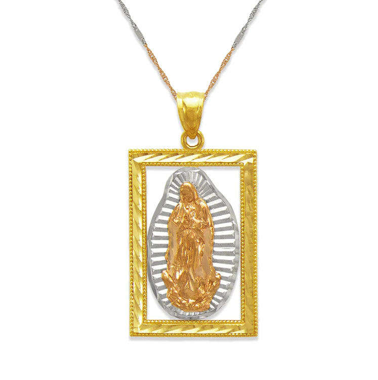 14k Gold 3 Tone Medium Virgin Mary Pendant (pendant only)