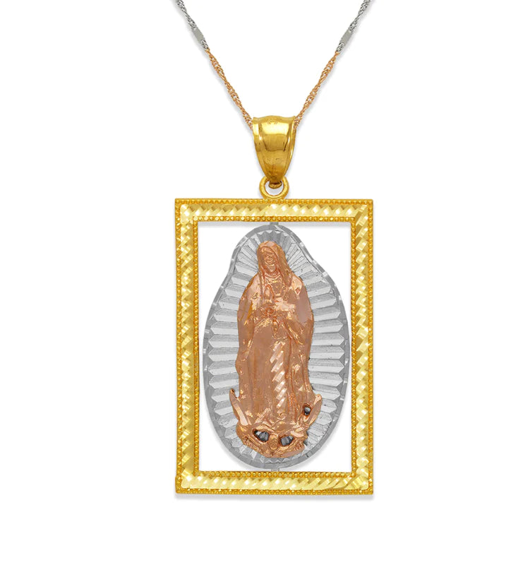 14k Gold 3 Tone Large Virgin Mary Pendant (pendant only)