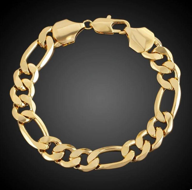 14K YELLOW GOLD PLATED SOLID FIGARO BRASS CLASSIC BRACELET